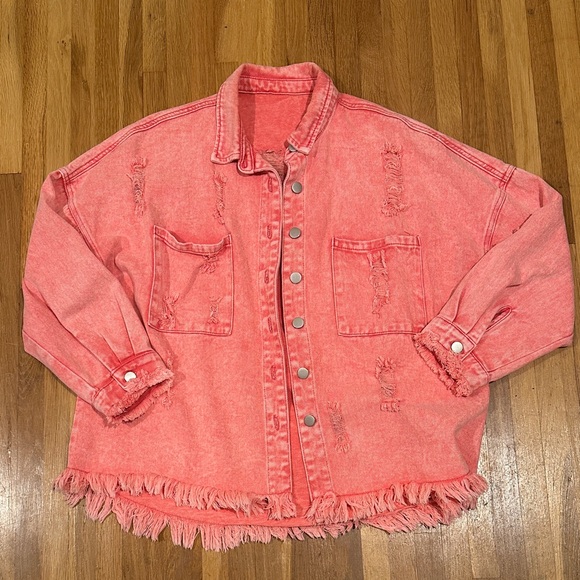 Amazon Jackets & Blazers - *last chance* Amazon | Frayed Oversized Pink Denim Jacket